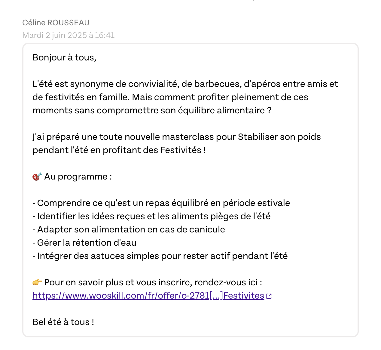Message de Céline Rousseau