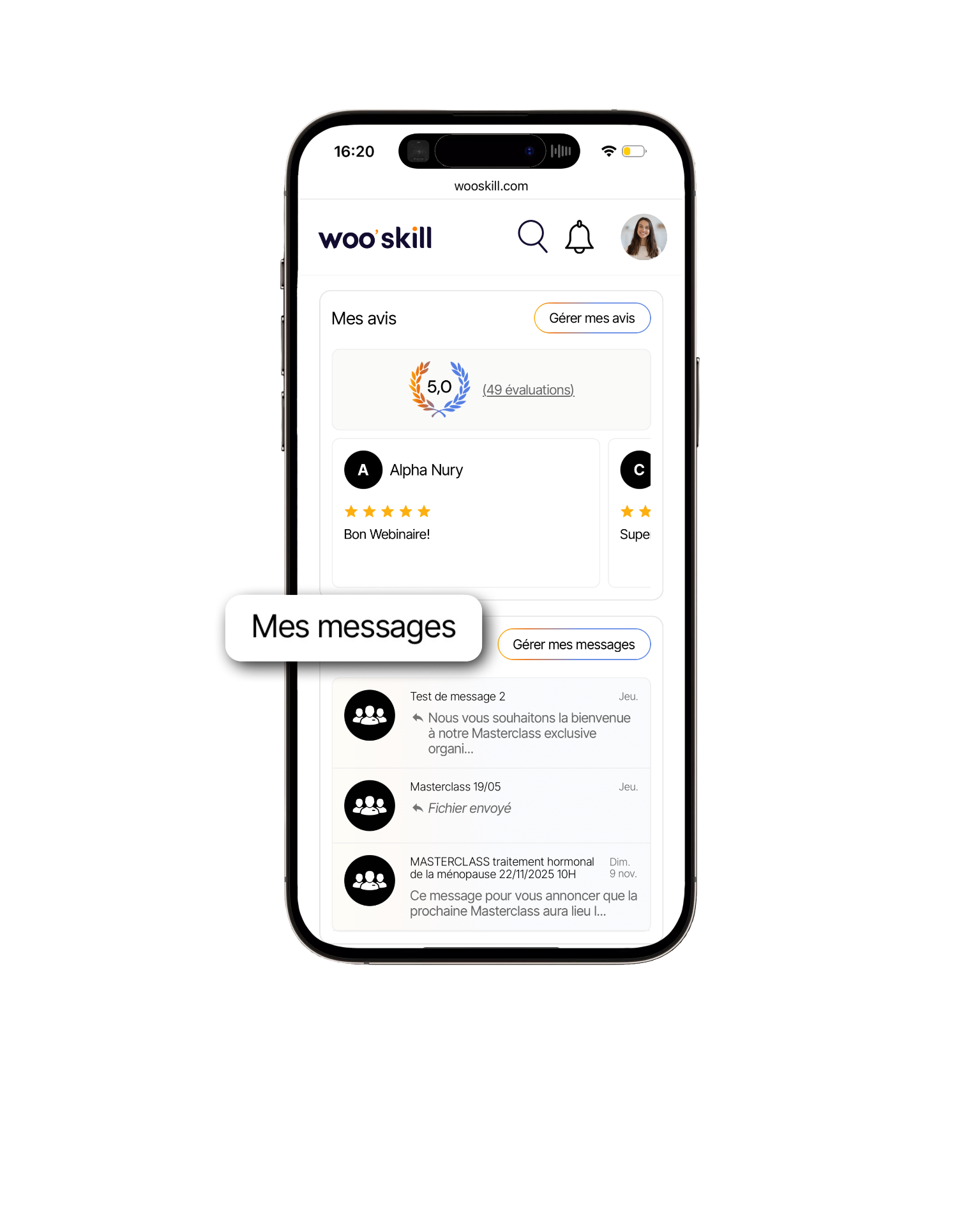 Interface de messagerie Wooskill
